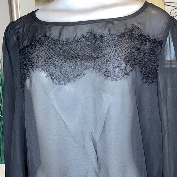 Body Flirt Long Sleeve Black Sheer Top Black - Picture 3 of 8